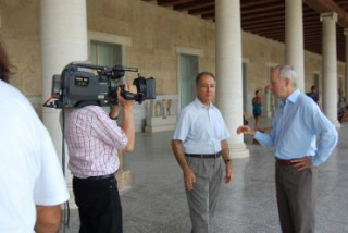 filming at the Agora museum with Pascalis Kitromelides
